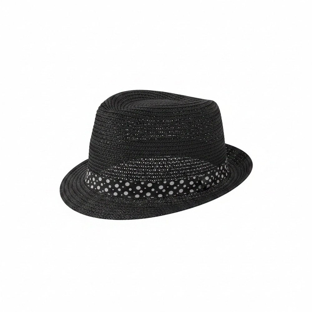 Sean John‎ Fedora Hat Mens M/L Black Excellent Straw Polka Dot Band Accessory